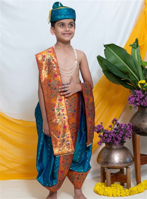 Aqua green satin taffeta Sovale and Shela set with broad copper paitha ...