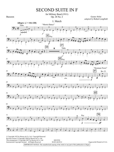Second Suite in F (arr. Robert Longfield) - Bassoon by Gustav Holst ...