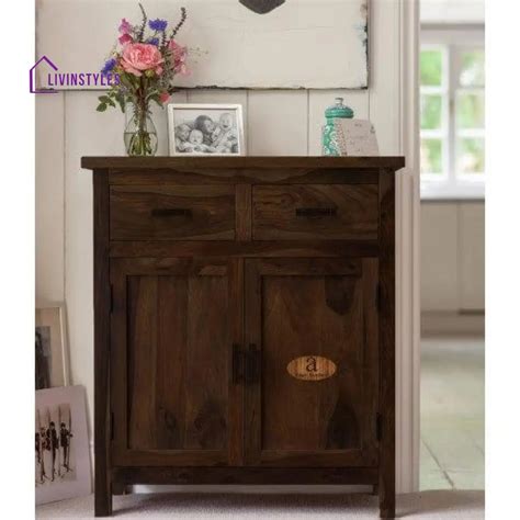 Lowboy storage cabinet with two drawer in walnut finish – LivIn Styles
