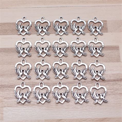 IFOCUS 20pcs/Lot Birds Heart Charms For DIY Jewelry Making Zinc Alloy ...