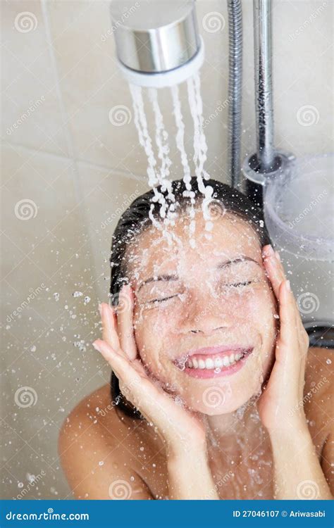 Shower woman washing face stock image. Image of cheerful - 27046107