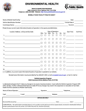 Fillable Online lapublichealth Mobile Food Facility Route Sheet ...