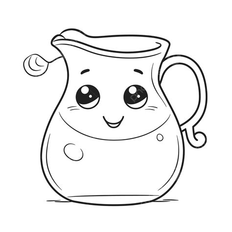 Cartoon Jug With A Round Lid And Eyes Coloring Page For Kids Outline Sketch Drawing Vector, Eyes ...