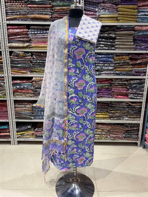 Sanganeri Print Cotton Handblock Office Wear Suit fabric with Sanganer ...