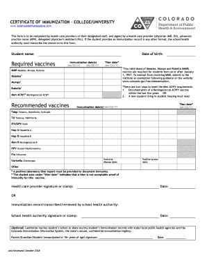 Colorado College Immunization Form - Blank Fillable Template | Fill Out ...