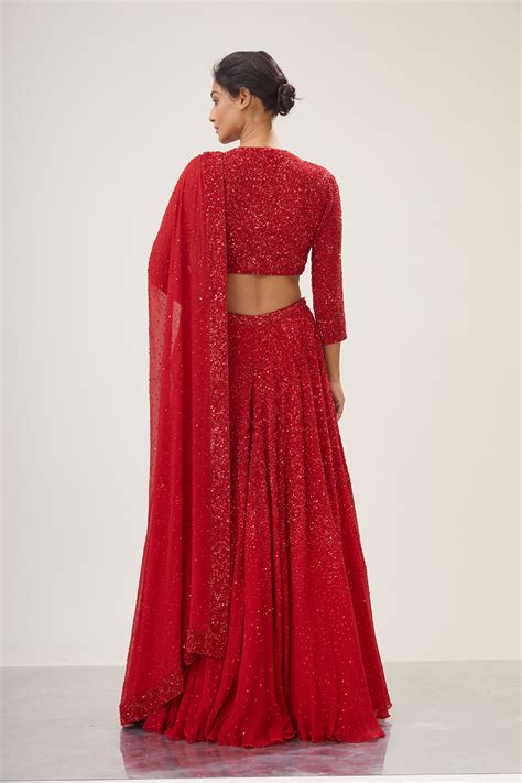 Shop Red Lehenga Set with Signature Tonal Sequin Embroidery – Nakul Sen