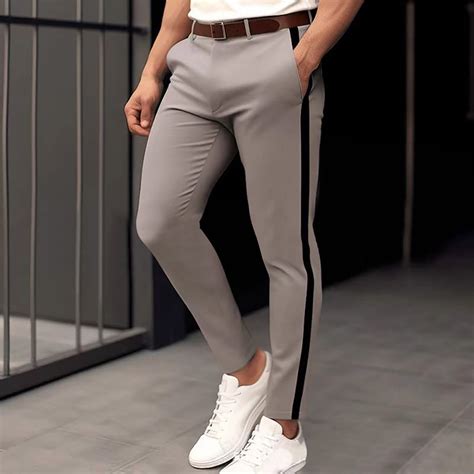 cllios Mens Skinny Dress Pants Color Block Stripe Stretch Slim Fit Flat ...