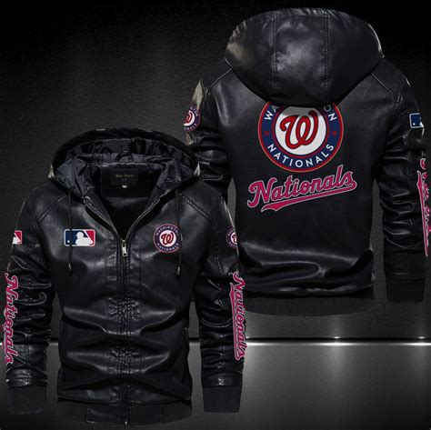 Washington Nationals Hooded Leather Jacket 9039 - Sports Apparel ...