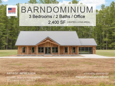 Farmhouse Barndominium - 40' X 60' House Plan Design - 3 Bed 2 Bath ...