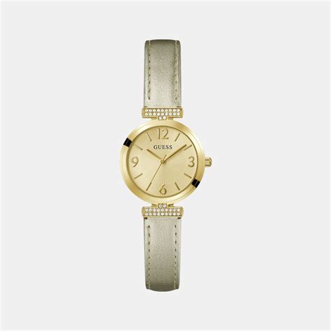 Guess Array Women Champagne Leather Watch GW0614L2 – Just In Time