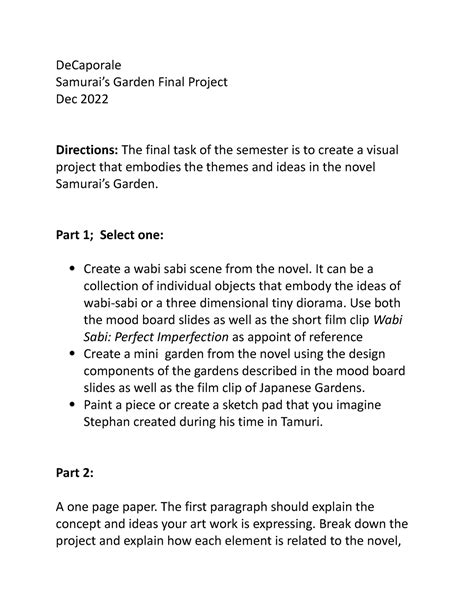 Samurai garden final project - DeCaporale Samurai’s Garden Final ...