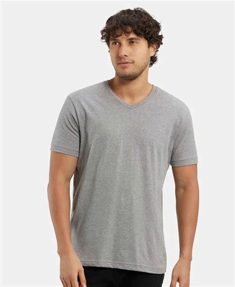 Buy Super Combed Cotton Rich Solid V Neck Half Sleeve T-Shirt - Grey ...