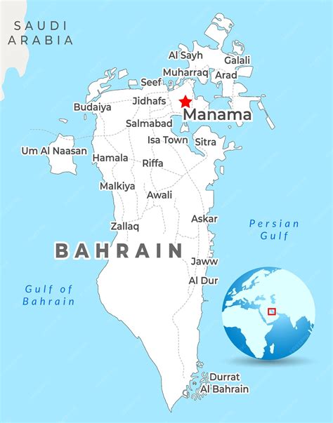 Premium Vector | Bahrain 3d map with borders of regions and its capital