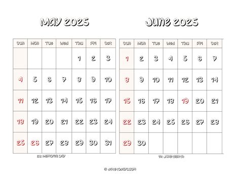 May June 2025 Calendar - 2 Month Calendars Printable