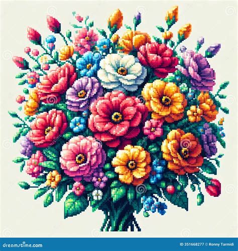 Colorful roses, pixel art stock illustration. Illustration of roses ...