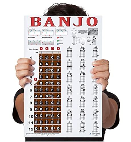 Laminated Banjo Poster - Chords Rolls Fretboard Notes - Open G Tuning 11x17 Easy Beginner ...