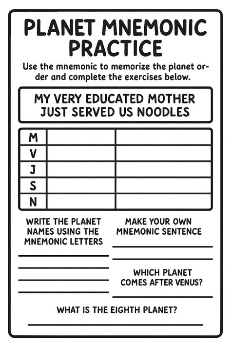 Planet Mnemonic Practice Worksheet - Download & Print Now!