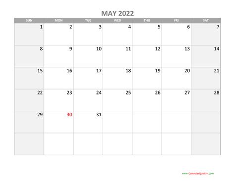 May Calendar 2022 with Holidays | Calendar Quickly