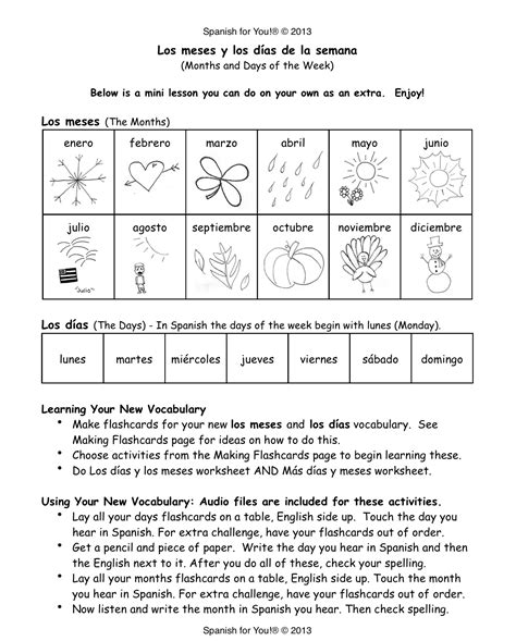 Months And Days Of The Week In Spanish - MommyMaleta - Worksheets Library