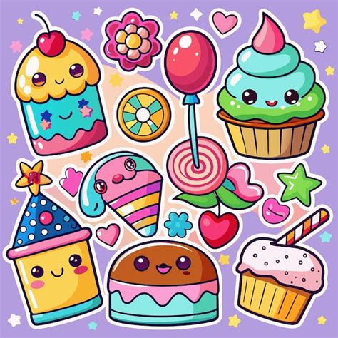 Desserts de desenho animado bonitos com rostos felizes | vetor Premium ...