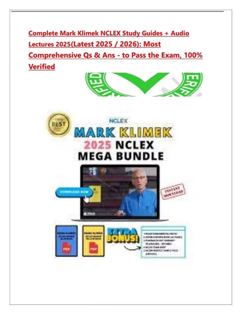 Complete Mark Klimek NCLEX Study Guides + Audio Lectures 2025(Latest ...