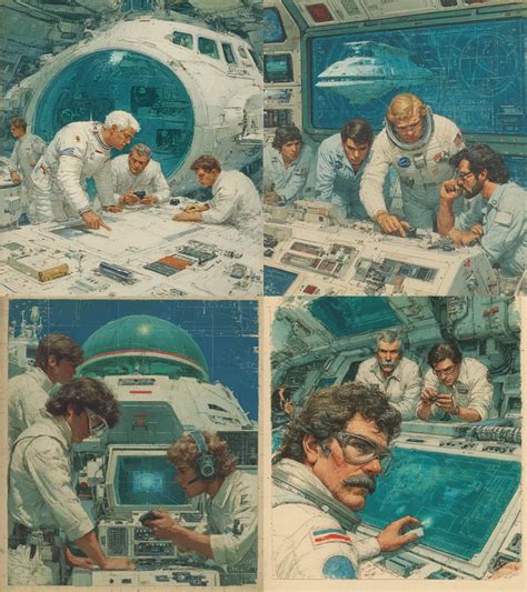 70s science fiction book illustration, close-up of an astronaut ...
