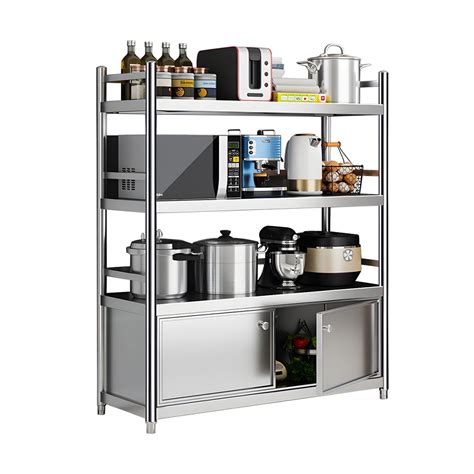 Industrial Stainless Steel Baker's Rack with Cabinets Silver Baker's ...