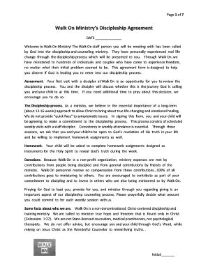 Fillable Online Walk On Ministrys Discipleship Agreement Fax Email ...