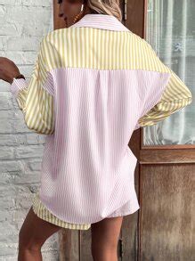Breezaya Striped Patched Pocket Drop Shoulder Blouse & Tie Front Shorts ...