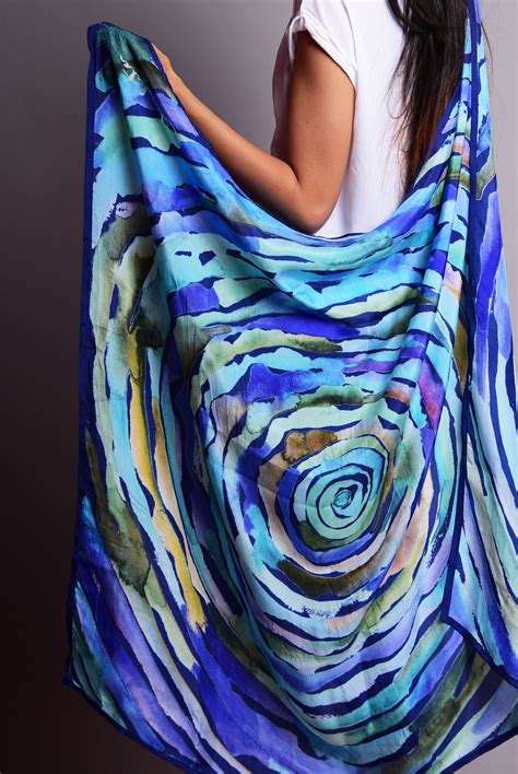 Blue And Aqua Water Twirl Printed Pure Silk Scarf – vVyom by Shuchita