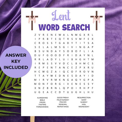 Lent Word Search Lent Worksheet Lenten Printable Lent Activities for Kids and Adults Catholic ...