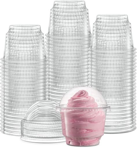 8 oz Clear Plastic Dessert Cups with Dome Lids No hole - 50 Sets Disposable Snack Bowls for Ice ...