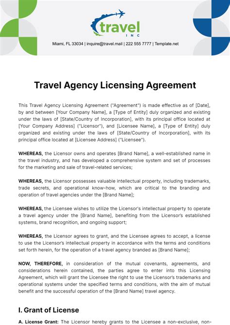 Free Travel Agency Licensing Agreement Template to Edit Online