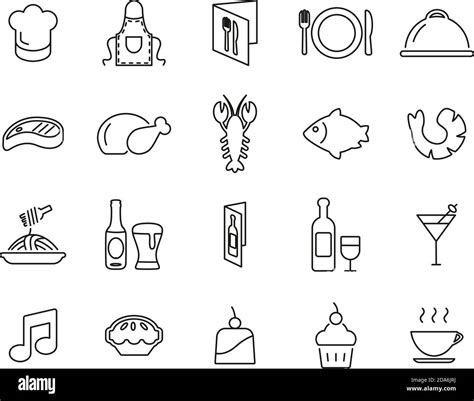 Restaurant Or Dinner Icons Black & White Thin Line Set Big Stock Vector ...