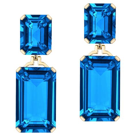 London Blue Topaz Emerald Cut Earrings with Diamond at 1stDibs ...