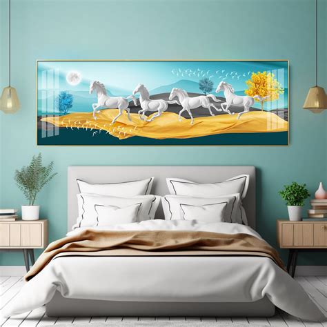 Beautiful Vastu Running Horse Luxury Crystal Horizontal Wall Art - The ...
