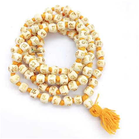 BRIJ HAAT White wood hare ram carving jaap japa mala 108+1 Beads 10mm ...