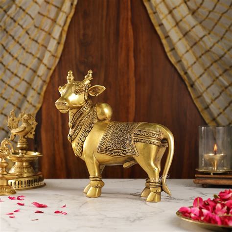Buy Exquisite Brass Superfine Standing Nandi Idol | 10.5" - Budhshiv.com