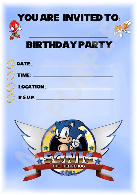 Buy Sonic The Hedgehog Birthday Party Invites - Portrait Design - Party ...