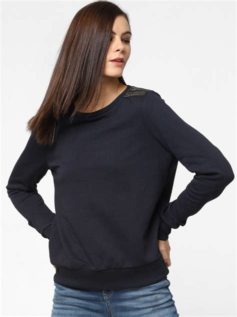 Buy ONLY Women Navy Blue Solid Sweatshirt - Sweatshirts for Women ...