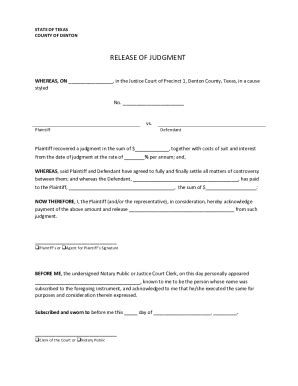2013-2026 Form TX Release of Judgment - Denton County - Blank Fillable ...
