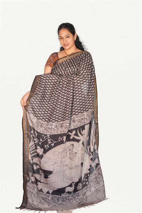Kalamkari Nizam Boarder Silk Saree – Manav Kalamkari