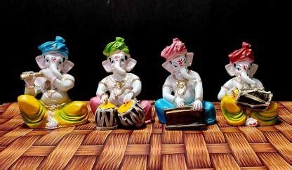 Sawcart Lord Ganesha Musical Set of 4 Statue Playing Flute Tabla Dholak ...