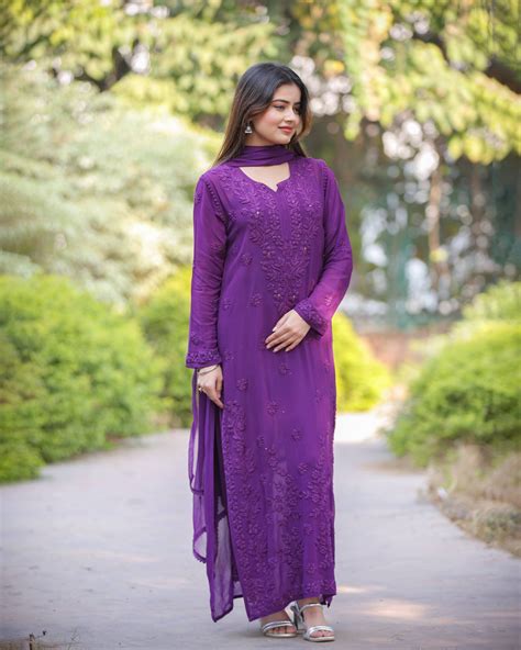 RAWAYAT INDIGO PURPLE Chikankari suit set – Miral Chikankari