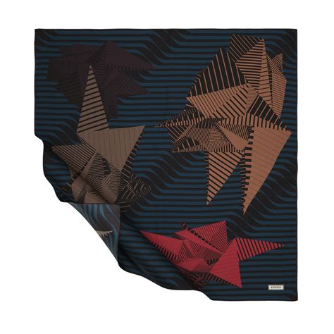 Petrol Blue Wavy Striped Twill Silk Scarf | Ipekevi