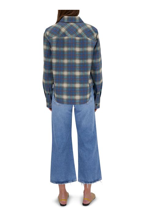 Bottega Veneta - Light Blue Flannel Check Print Leather Shirt