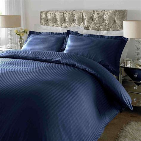 Luxury 300 Thread Count Cotton Stripe Navy Bedding Set | Dunelm | Navy ...