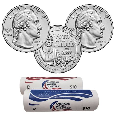 2022 P & D NINA OTERO-WARREN AMERICAN WOMEN WASHINGTON QUARTERS MINT ROLLS