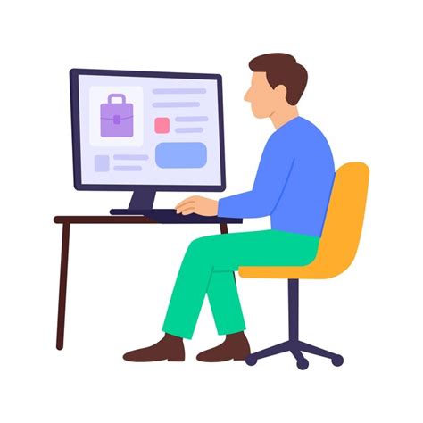 Man working on computer online shopping or job searching | Premium Vector
