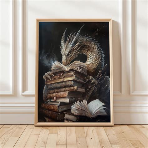 Fantasy Dragon Book Art Print | Mythical Book Lover Wall Decor ...